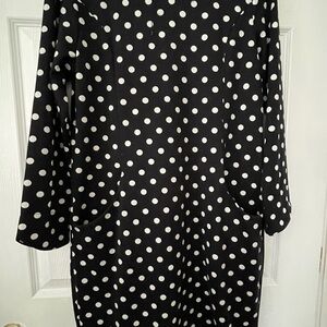 Lavena Elegant Black and White Polka Dot Long Sleeve Dress